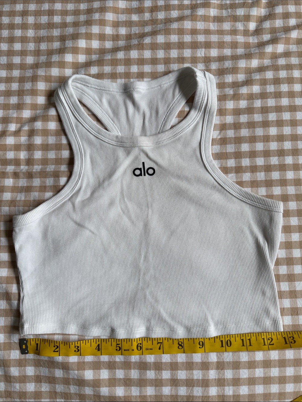 ALO Yoga White Aspire Ribbed Racerback Crop Top